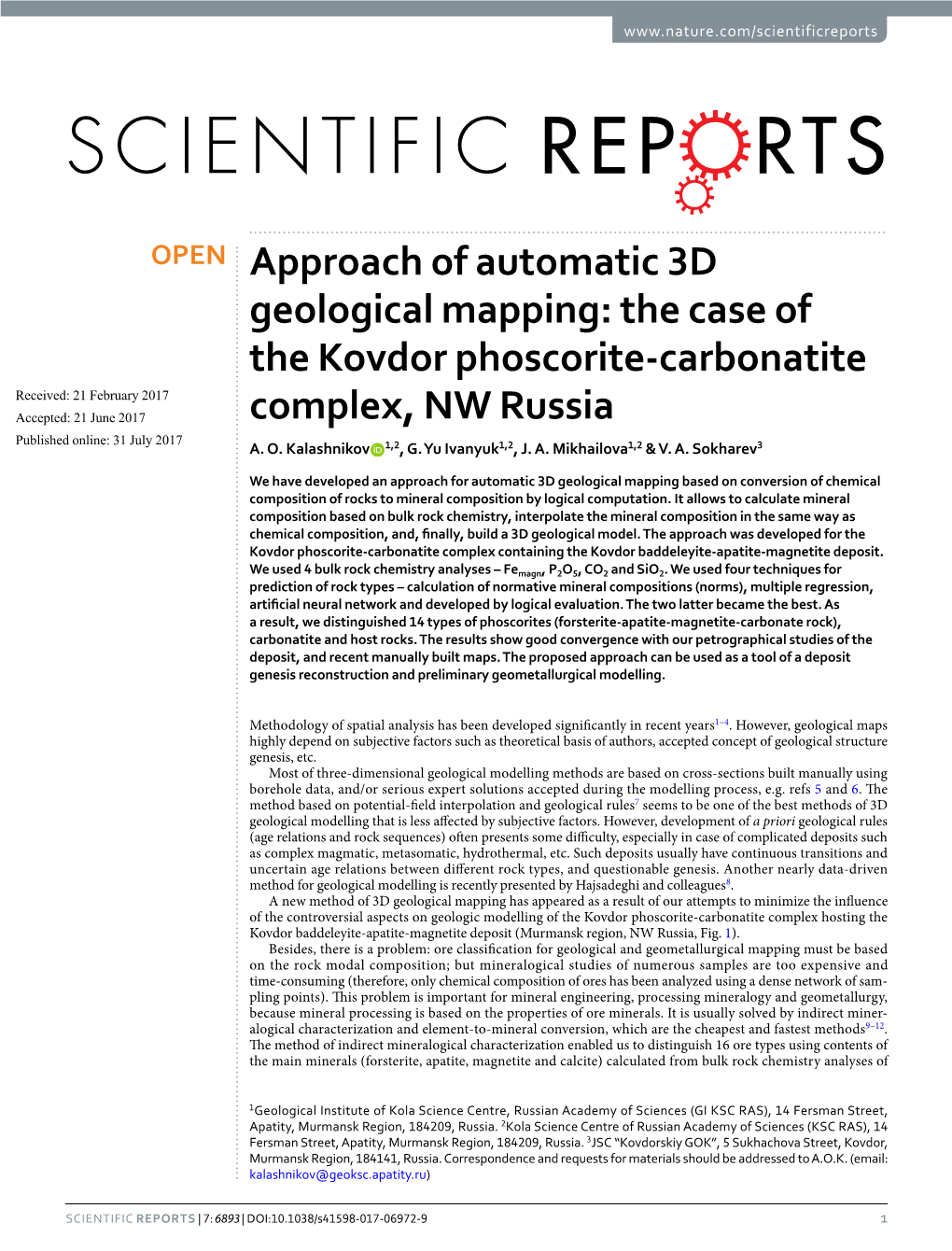 Approach of Automatic 3D Geological Mapping: the Case of the Kovdor