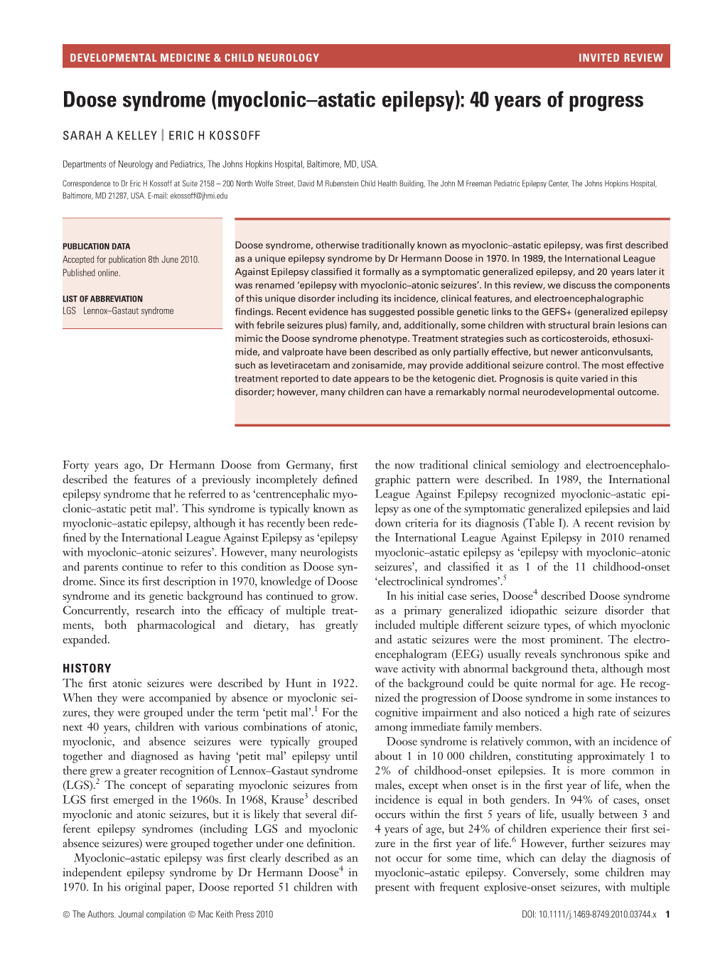 Doose Syndrome (Myoclonic–Astatic Epilepsy): 40 Years of Progress