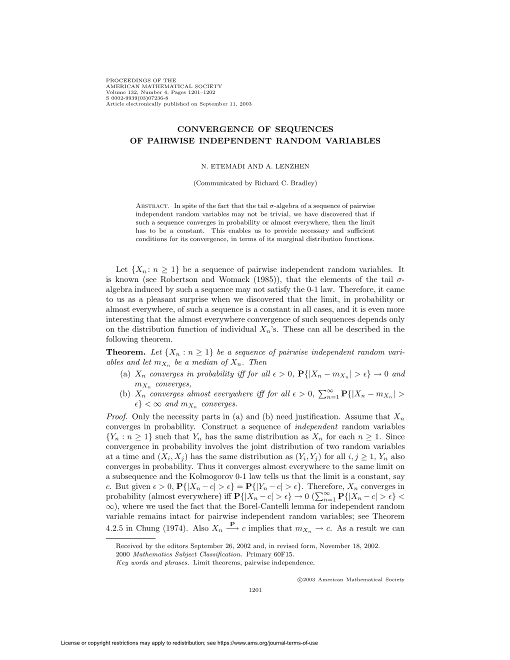 Convergence of Sequences of Pairwise Independent Random Variables