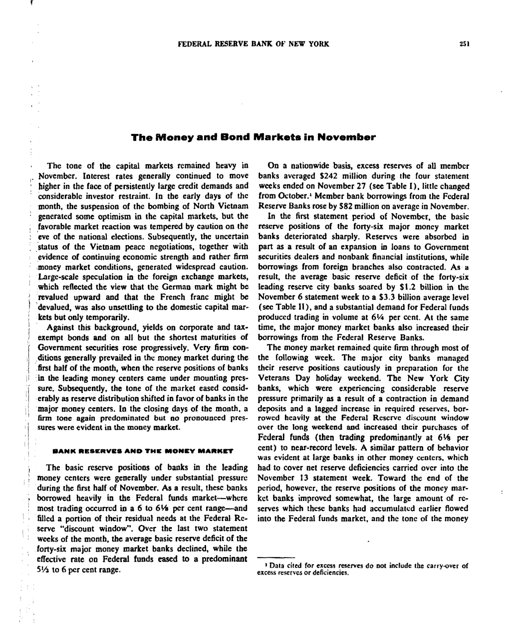 The Money and Bond Markets in November 1968