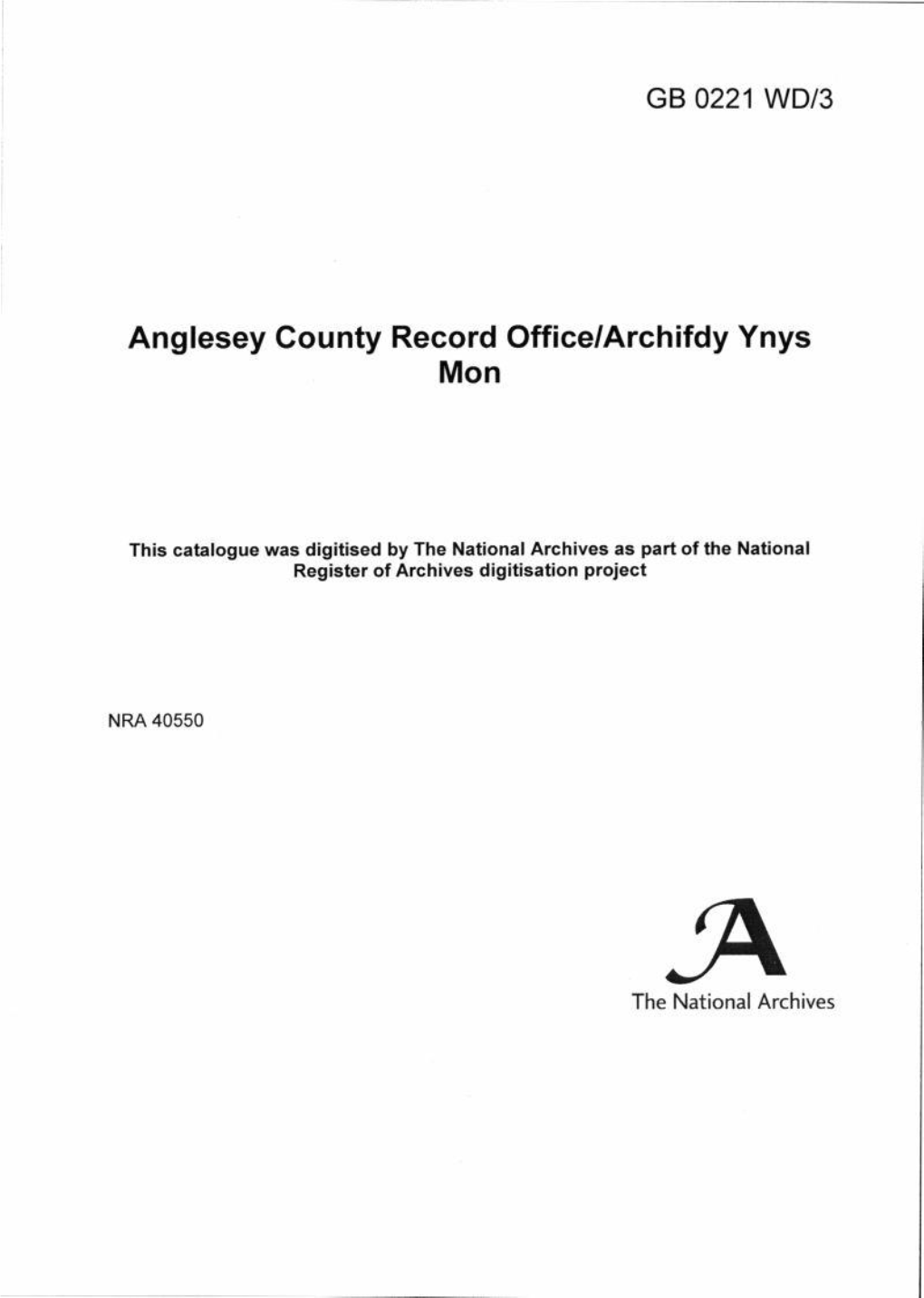 GB 0221 WD/3 Anglesey County Record Office/Archifdy Ynys