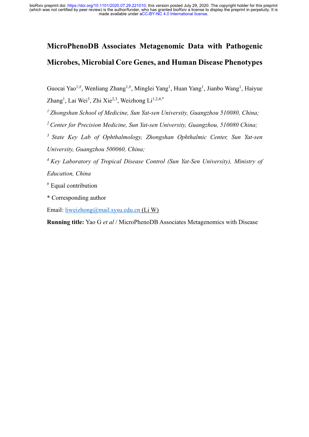 Microphenodb Associates Metagenomic Data with Pathogenic