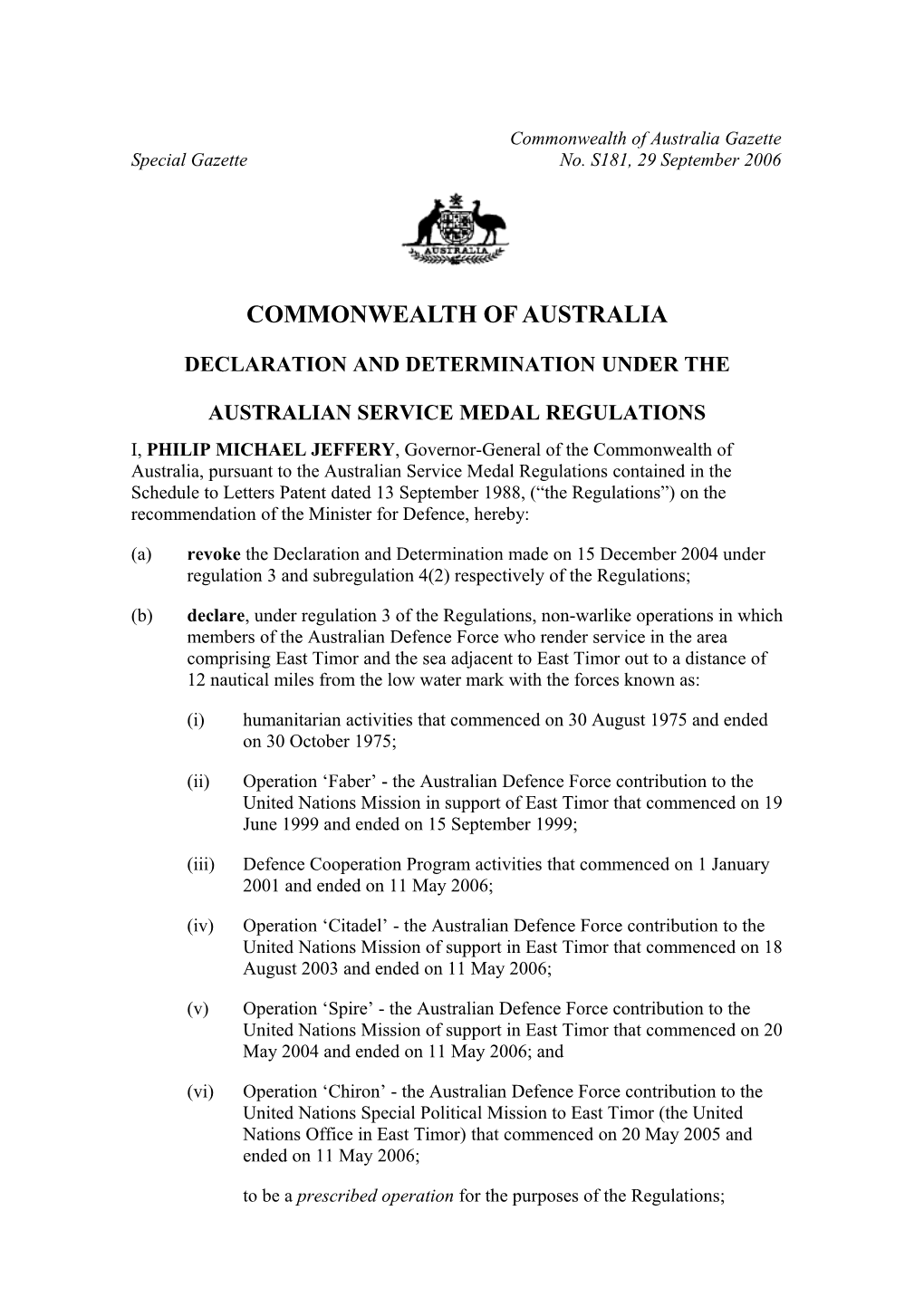 Commonwealth of Australia Gazette