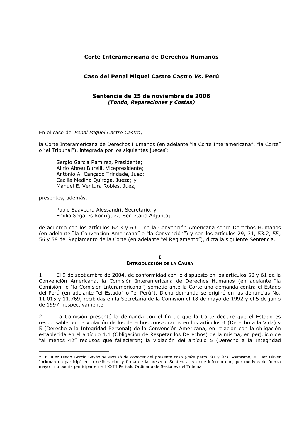 Caso Del Penal Miguel Castro Castro Vs. Perú