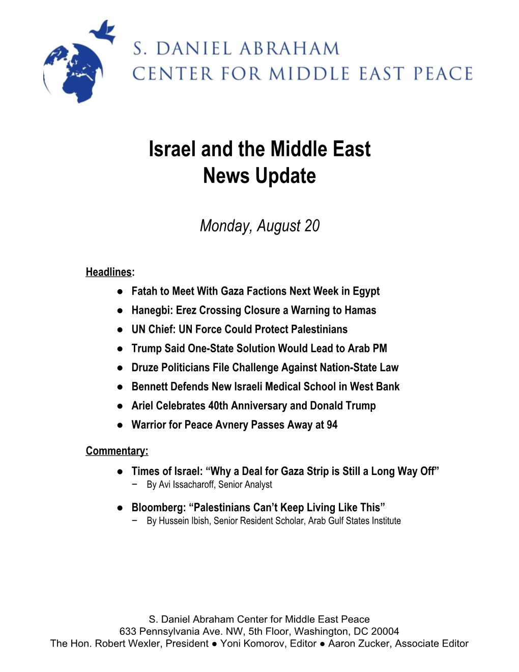 Israel and the Middle East News Update