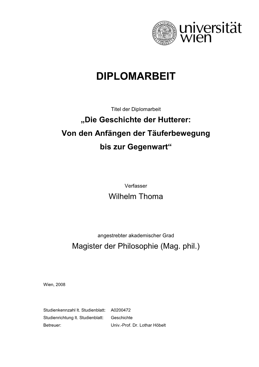 Diplomarbeit Wilhelm Thoma