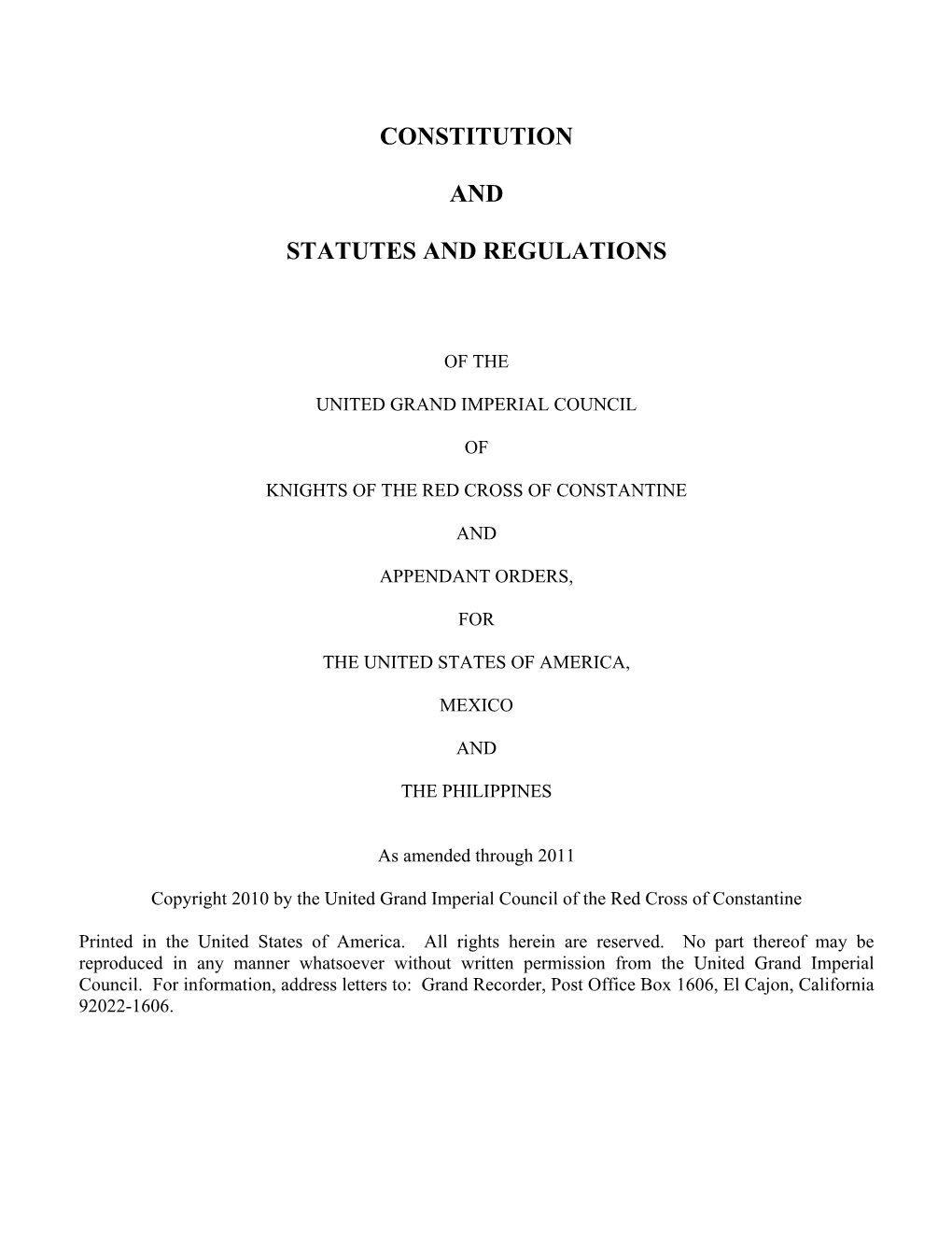 Constitution and Statutes and Regulations (Grand Recorder)
