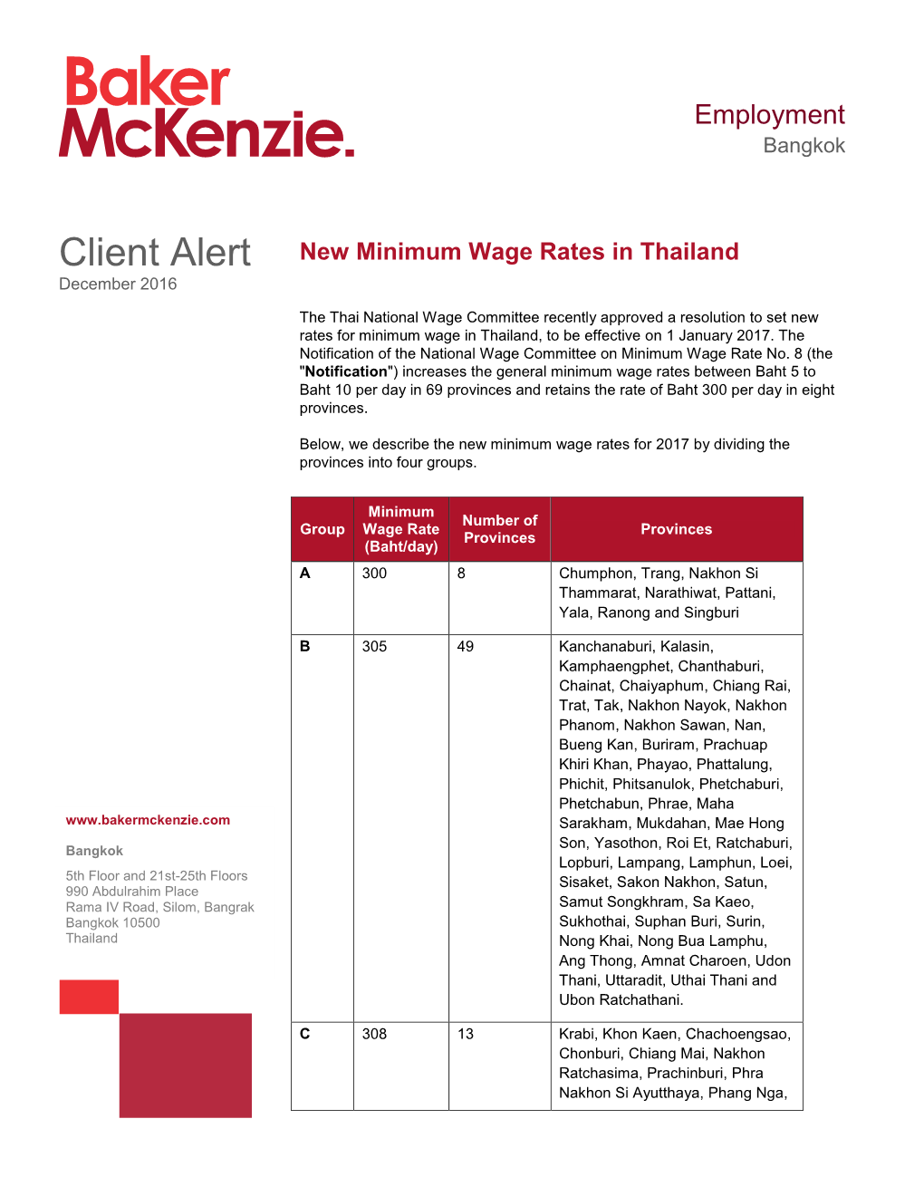 New Minimum Wage Rates in Thailand December 2016