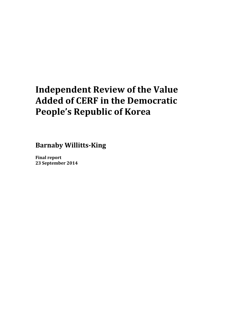 DPRK), As Part of the CERF Performance and Accountability Framework