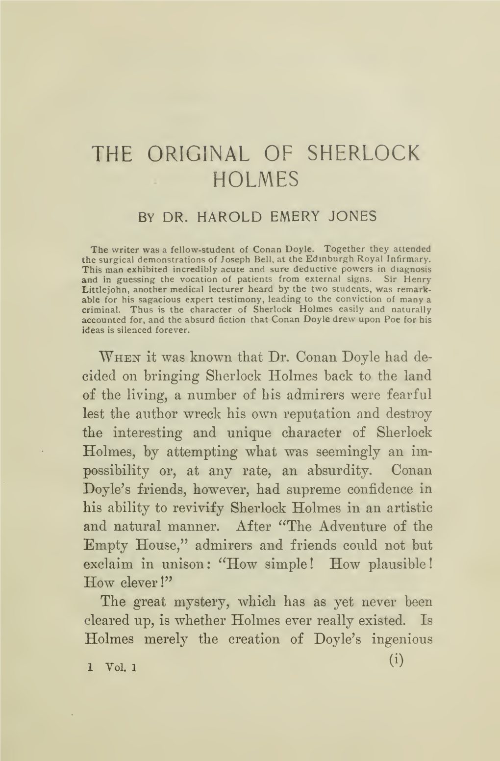 The Original of Sherlock Holmes