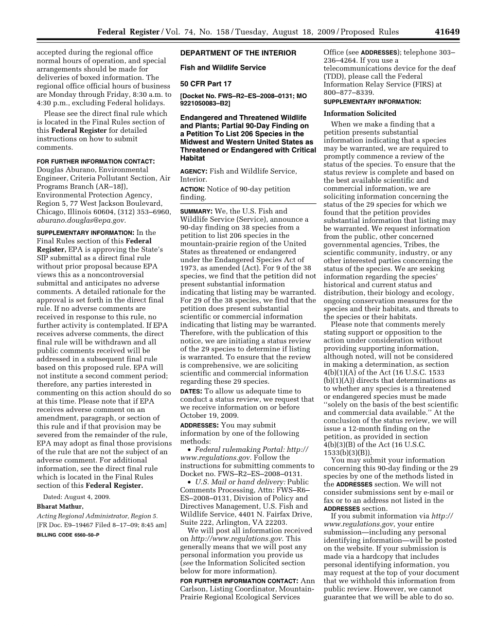 Federal Register/Vol. 74, No. 158/Tuesday, August 18, 2009/Proposed Rules