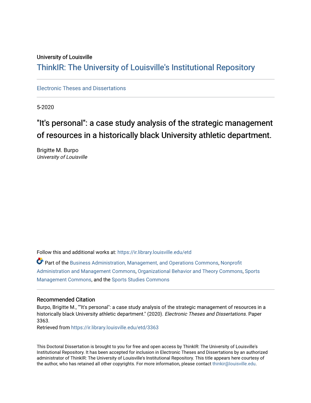 A Case Study Analysis of the Strategic Management of Resources in a Historically Black University Athletic Department