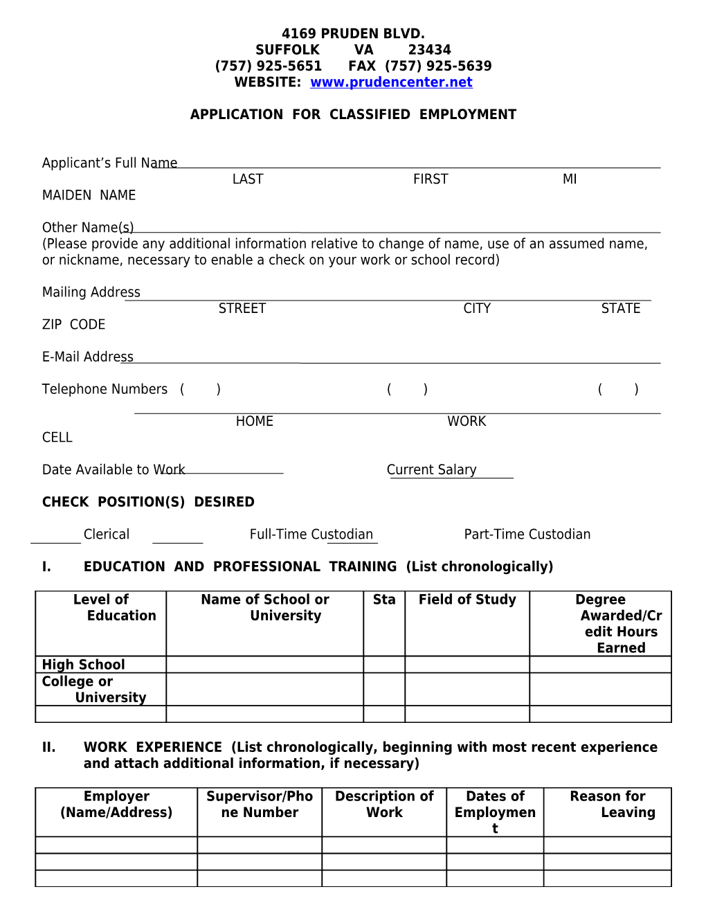 Application for Classified Employment