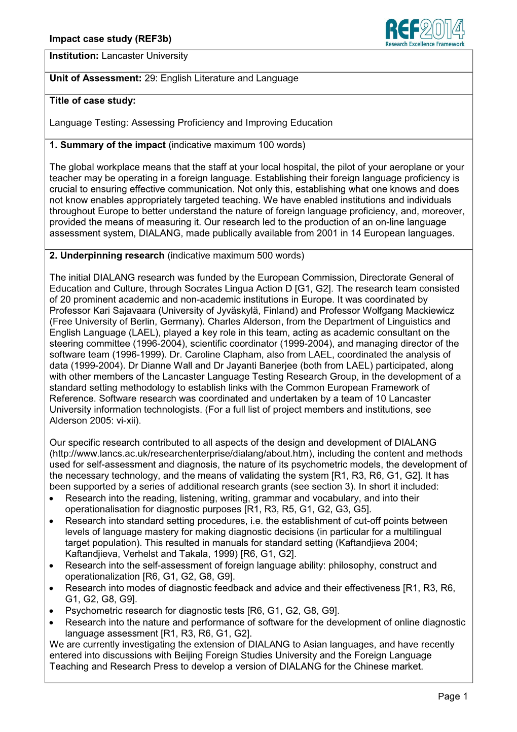 Lancaster University Unit of Assessment