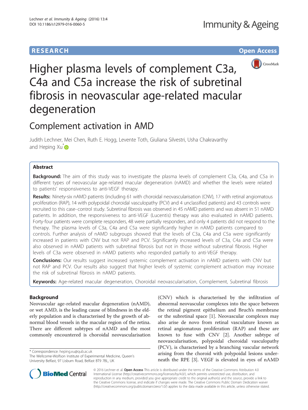 Higher Plasma Levels of Complement C3a, C4a and C5a Increase the Risk