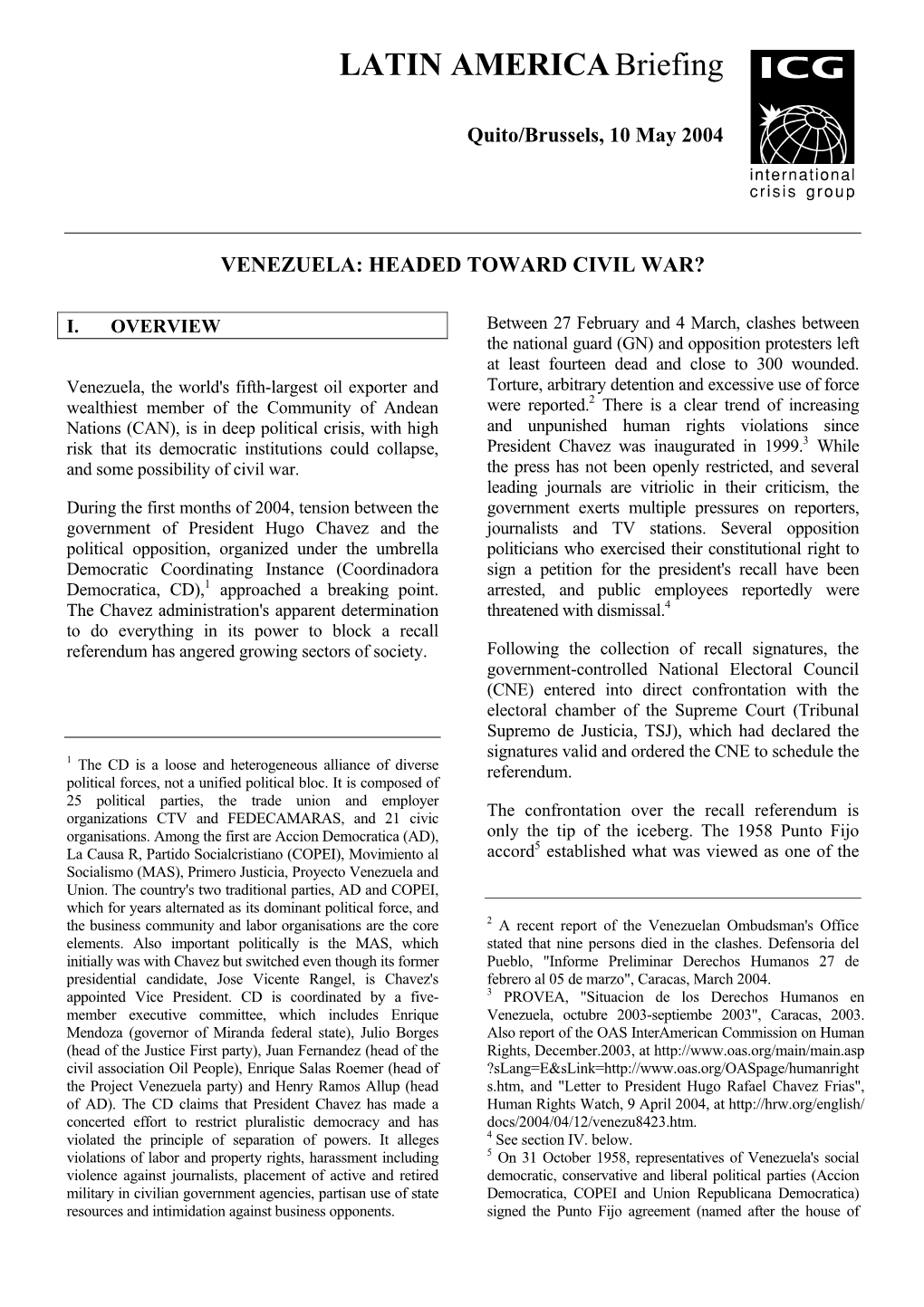 ICG Latin America Briefing, 10 May 2004 Page 2