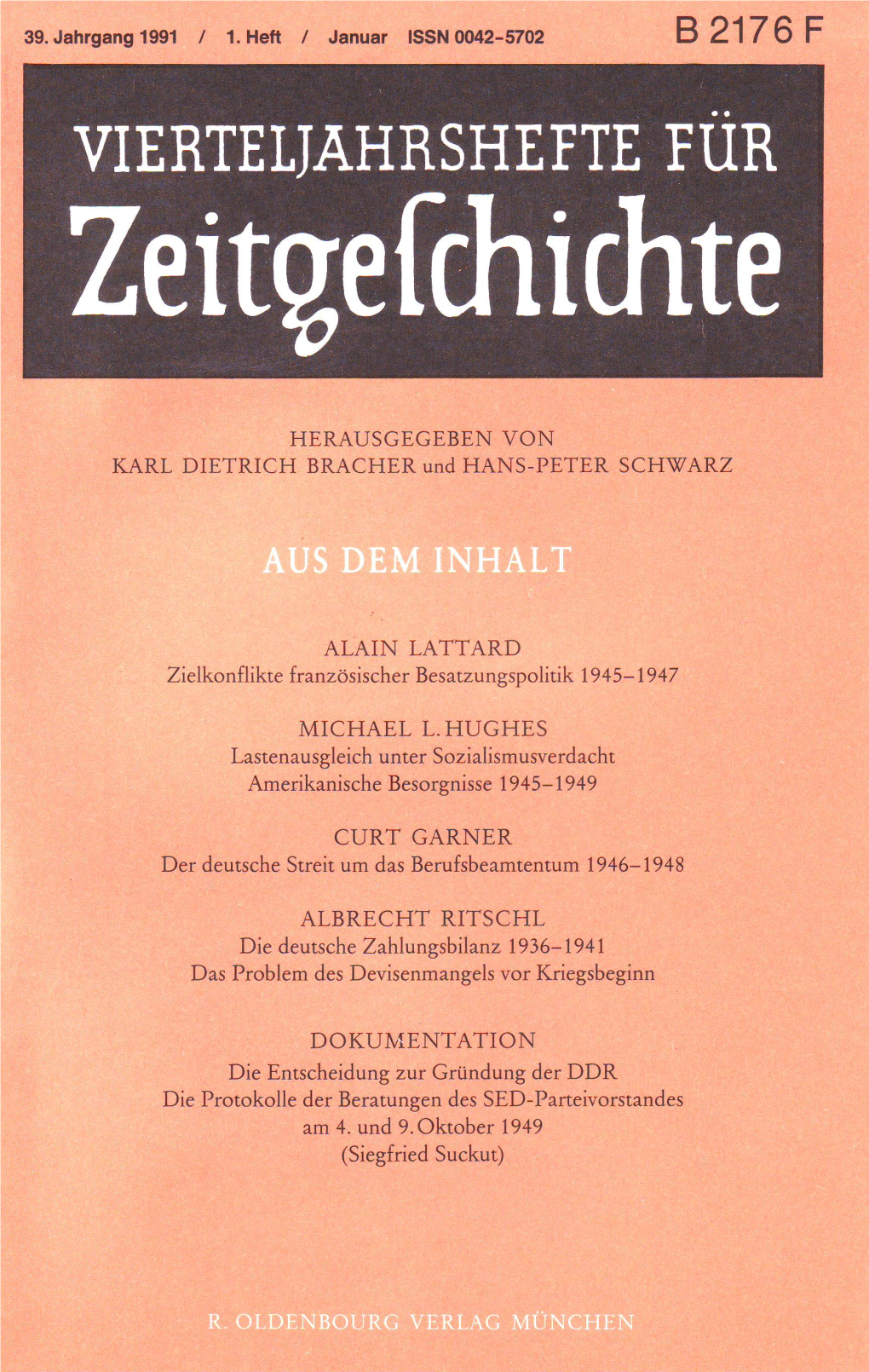 Vierteljahrshefte Für Zeitgeschichte Jahrgang 39(1991) Heft 1