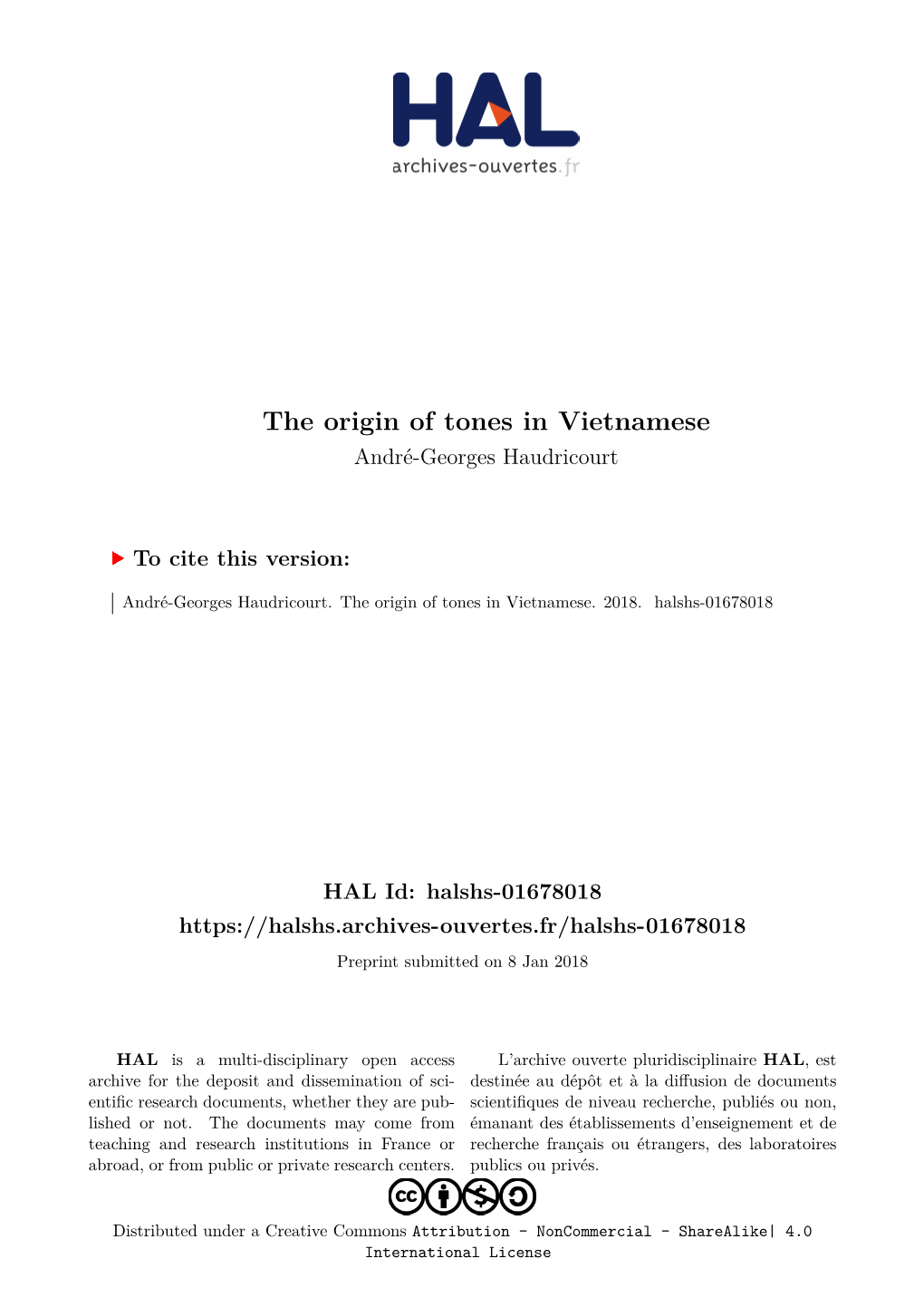 The Origin of Tones in Vietnamese André-Georges Haudricourt