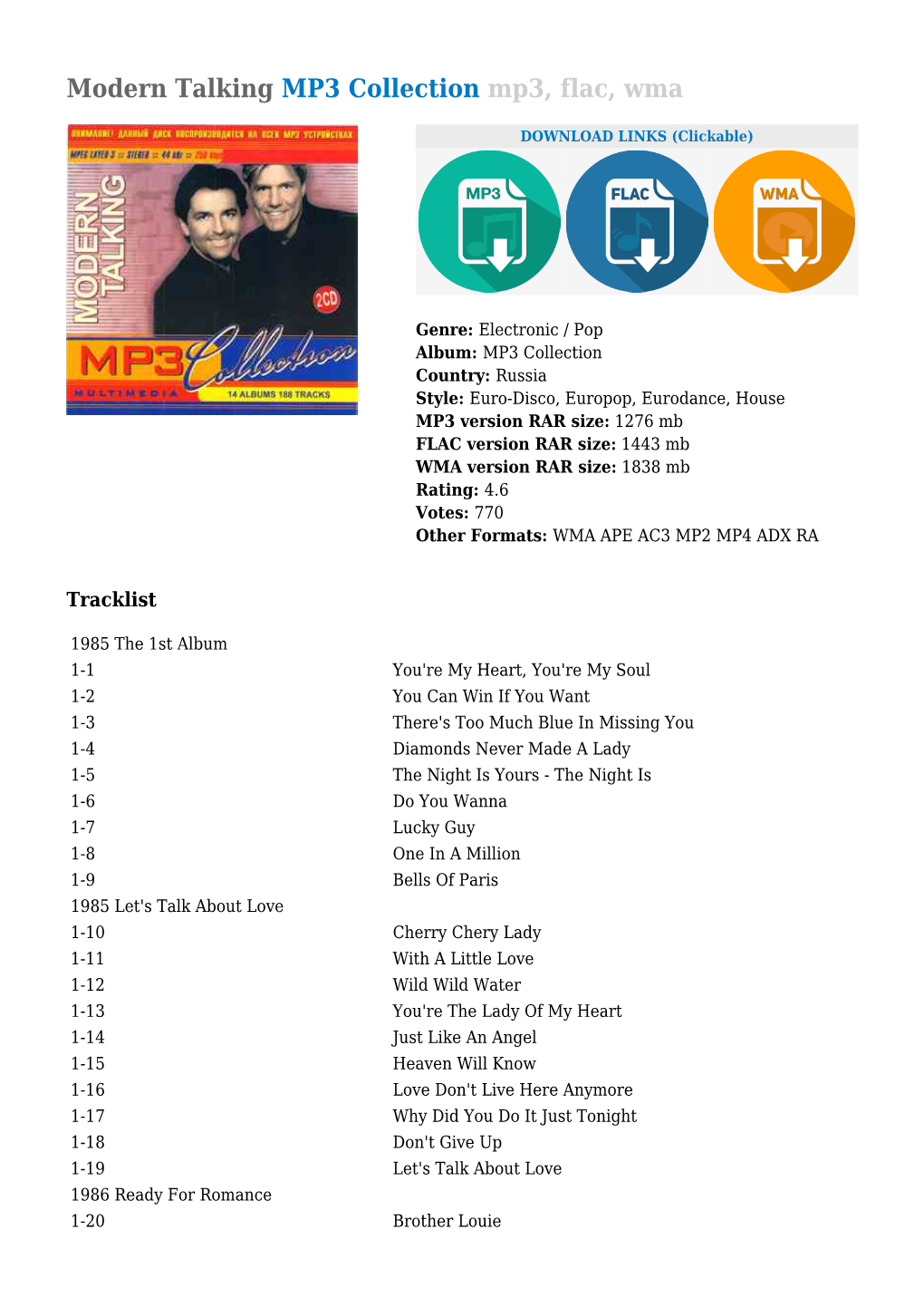 Modern Talking MP3 Collection Mp3, Flac, Wma