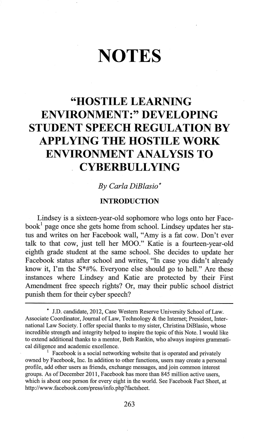 "Hostile Learning Environment:" Developing Student Speech Regulation by Applying the Hostile Work Environment Analysis to Cyberbullying