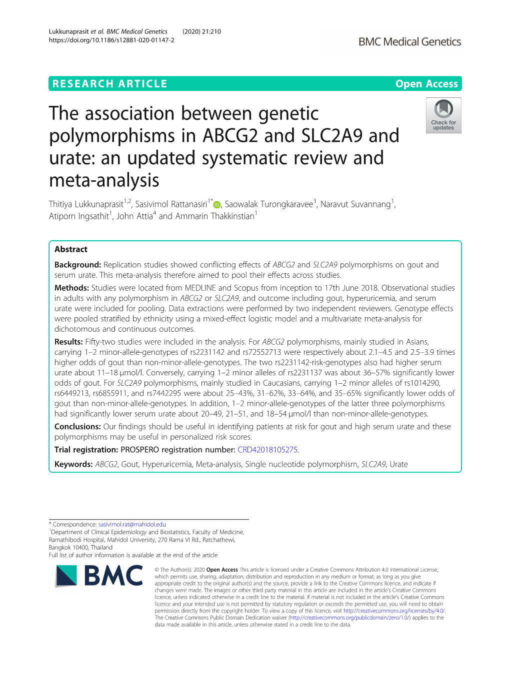 The Association Between Genetic Polymorphisms in ABCG2 And