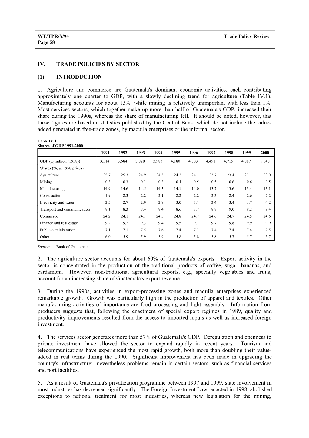 Iv. Trade Policies by Sector s5