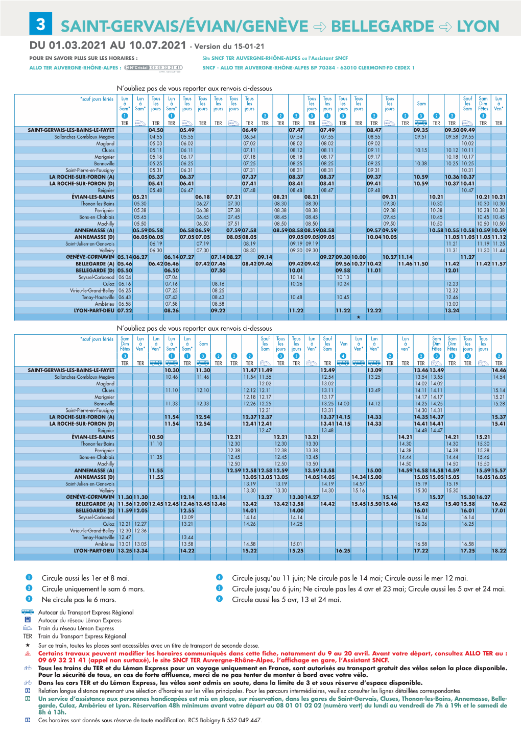 SAINT-GERVAIS/ÉVIAN/GENÈVE BELLEGARDE LYON DU 01.03.2021 AU 10.07.2021 - Version Du 15-01-21