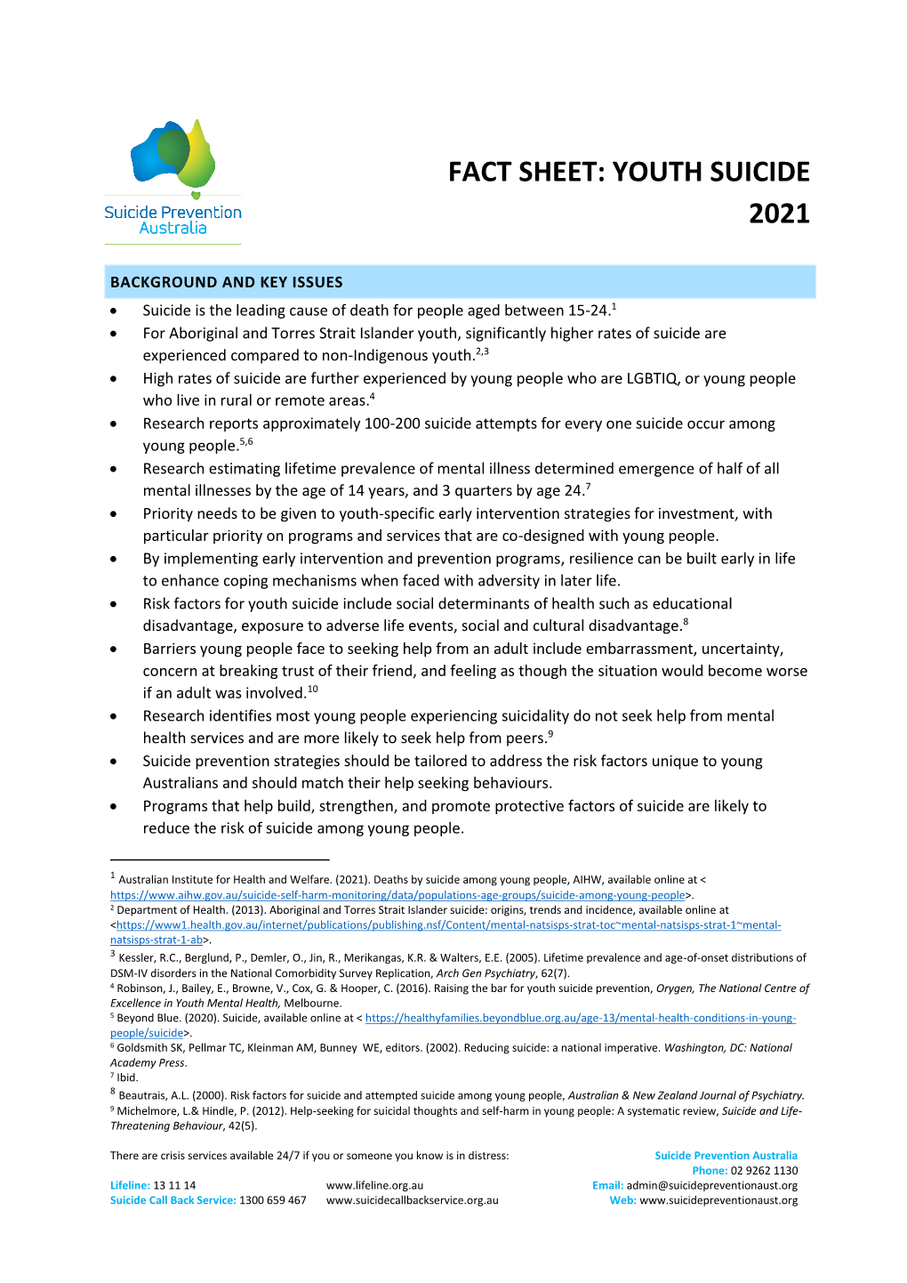 Fact Sheet: Youth Suicide 2021