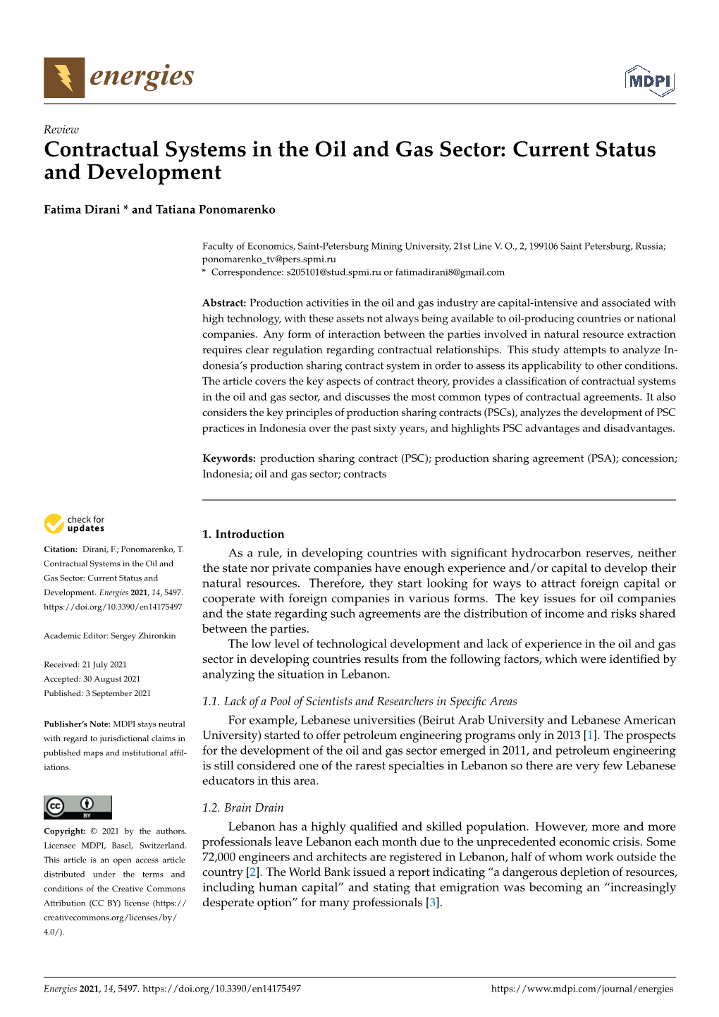 Contractual Systems in the Oil and Gas Sector: Current Status and Development