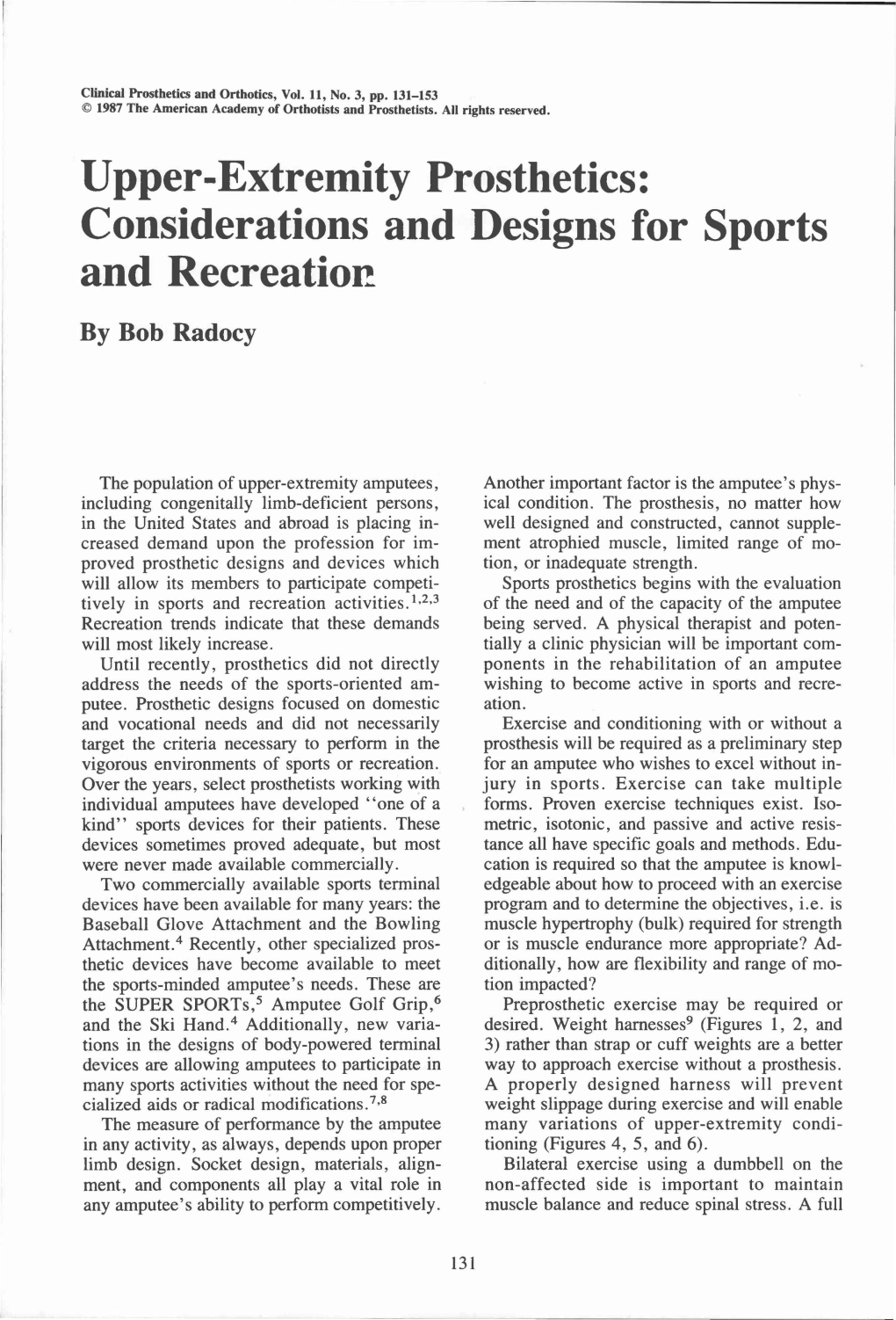Upper-Extremity Prosthetics: Considerations and Designs for Sports and Recreation