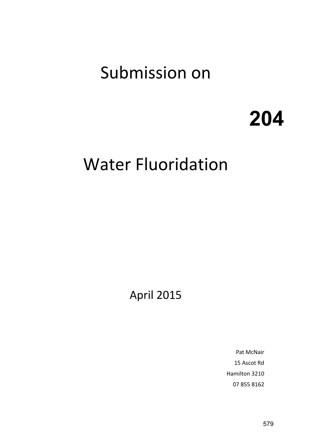 Submission on Water Fluoridation