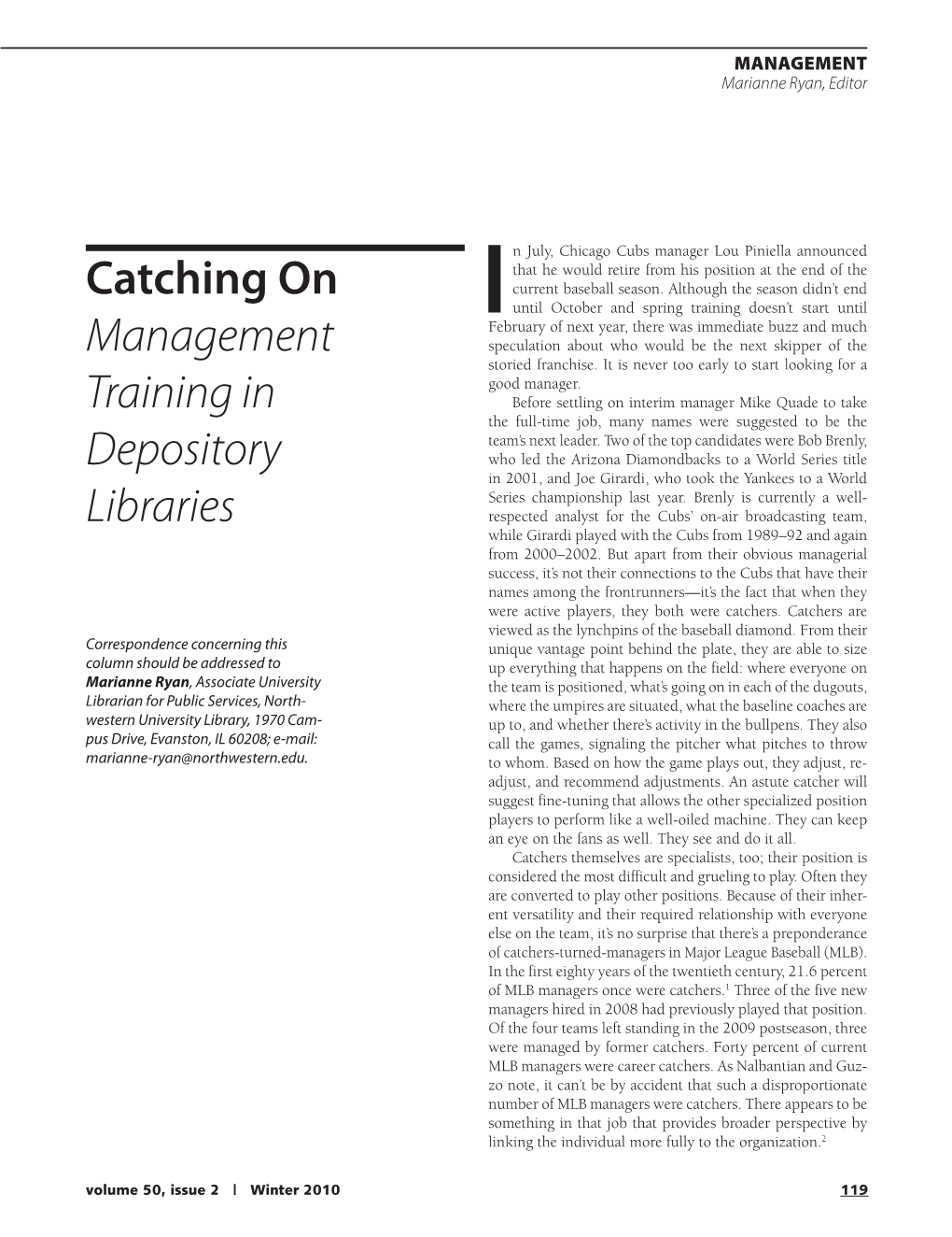 Catching on Management Training in Depository Libraries