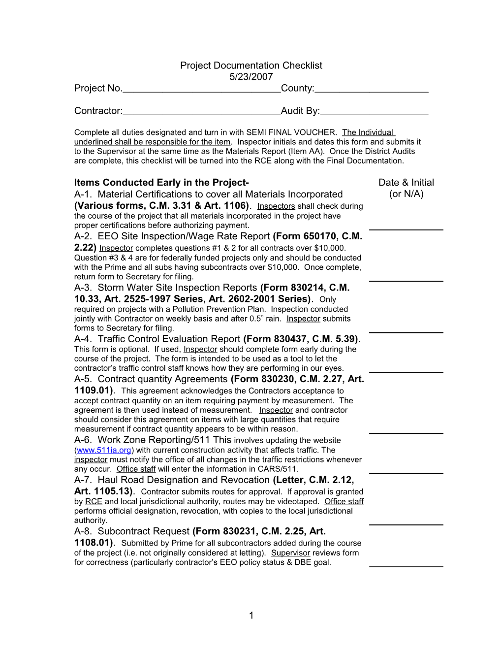 Project Documentation Checklist