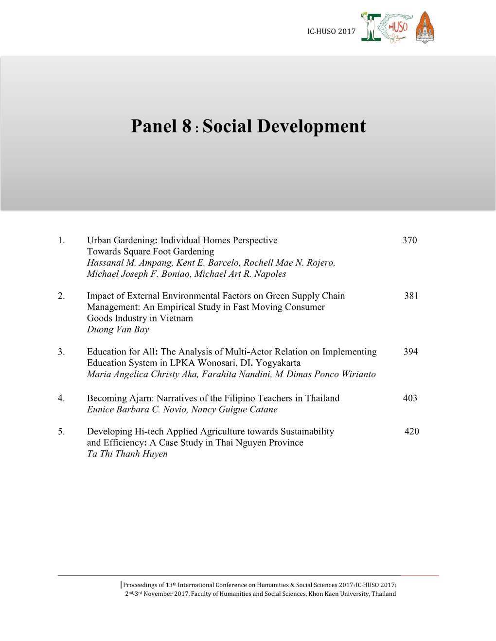 Panel 8 : Social Development