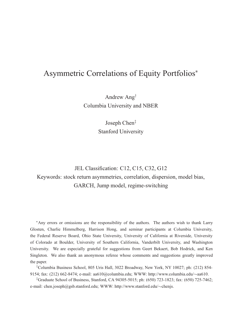 Asymmetric Correlations of Equity Portfolios∗