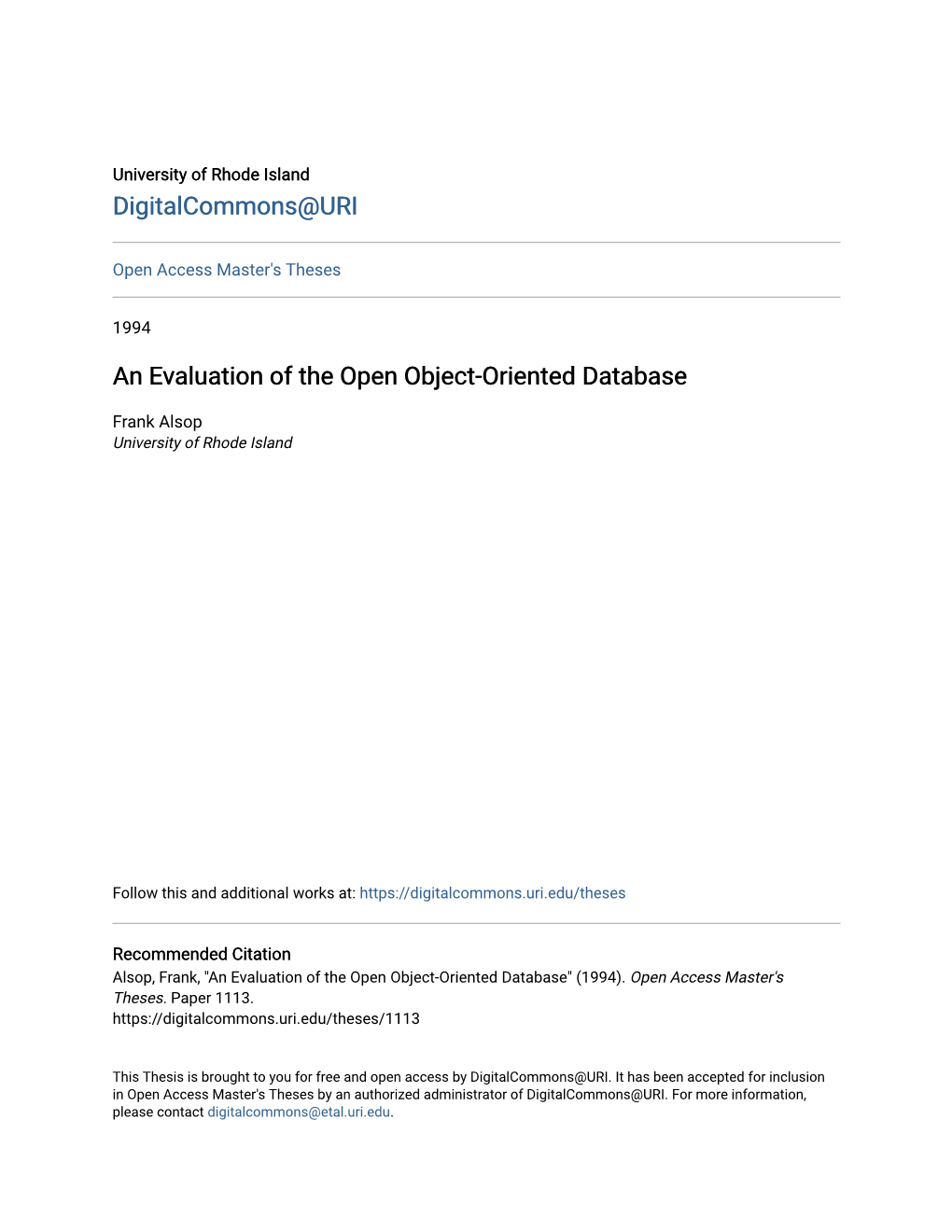 An Evaluation of the Open Object-Oriented Database