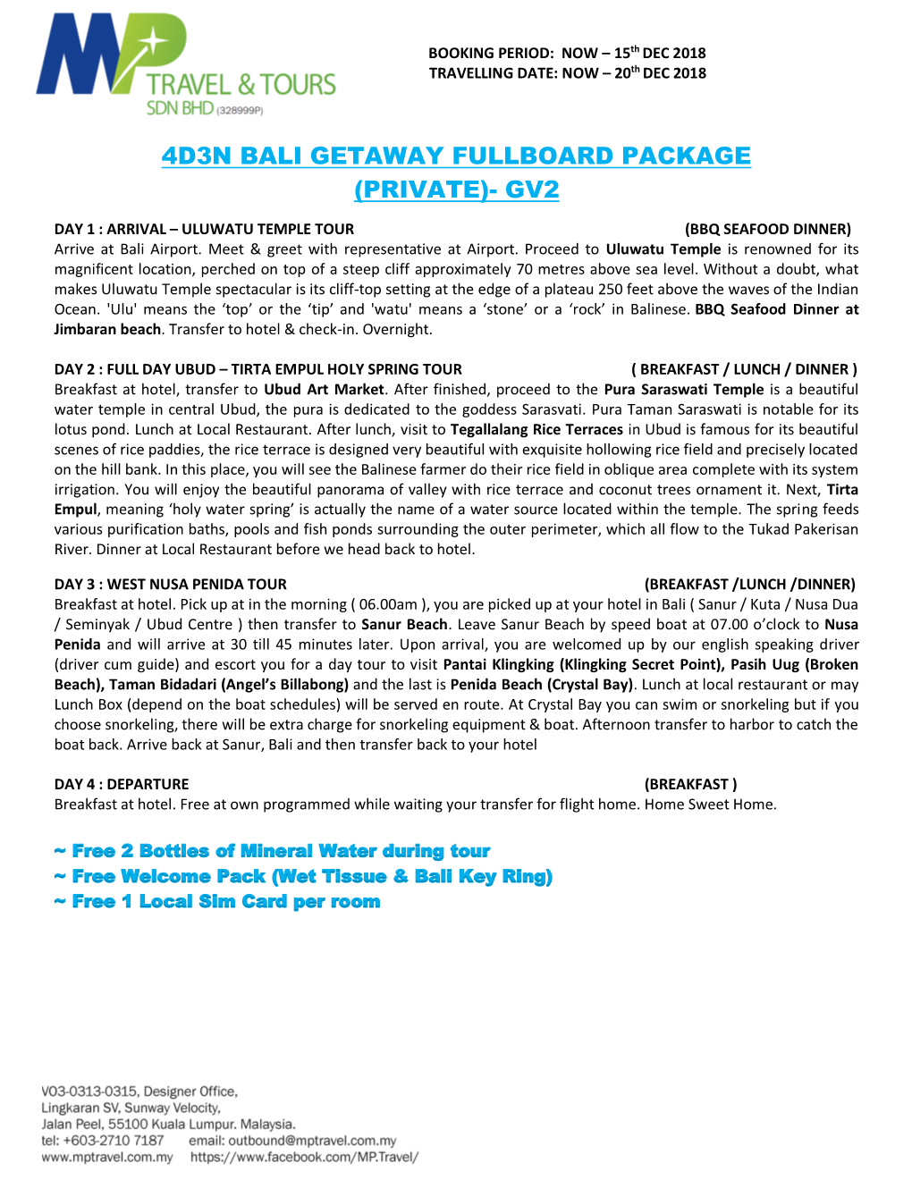 4D3n Bali Getaway Fullboard Package (Private)- Gv2