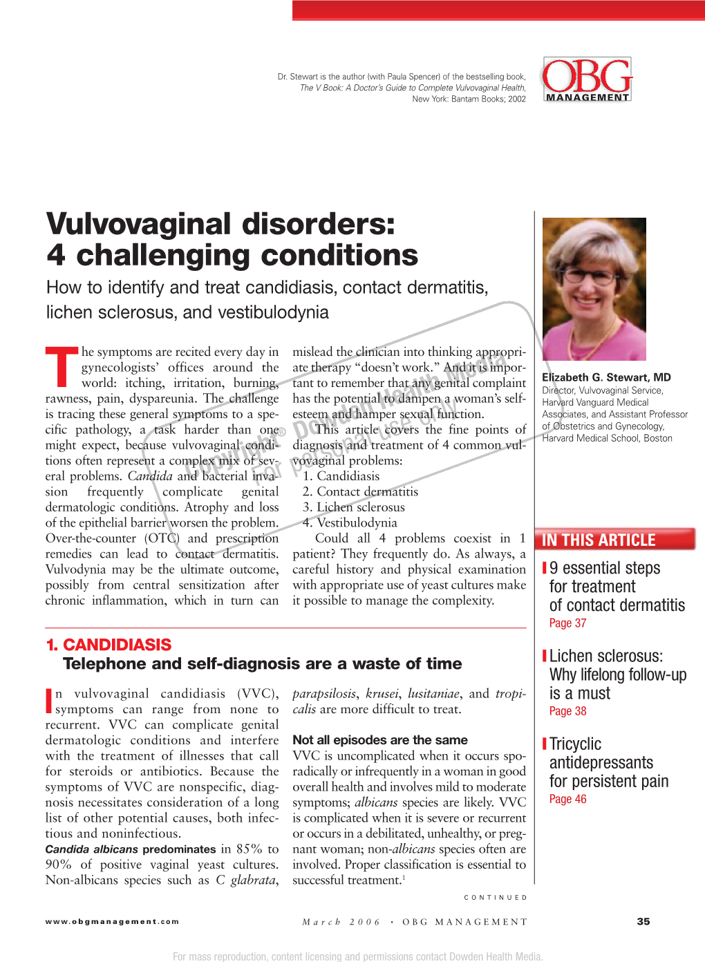 Vulvovaginal Disorders: 4 Challenging Conditions How to Identify and Treat Candidiasis, Contact Dermatitis, Lichen Sclerosus, and Vestibulodynia