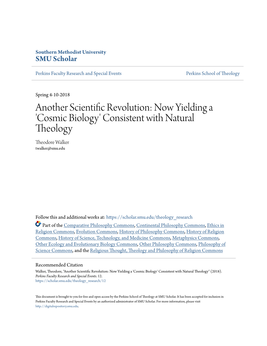 Consistent with Natural Theology Theodore Walker Twalker@Smu.Edu