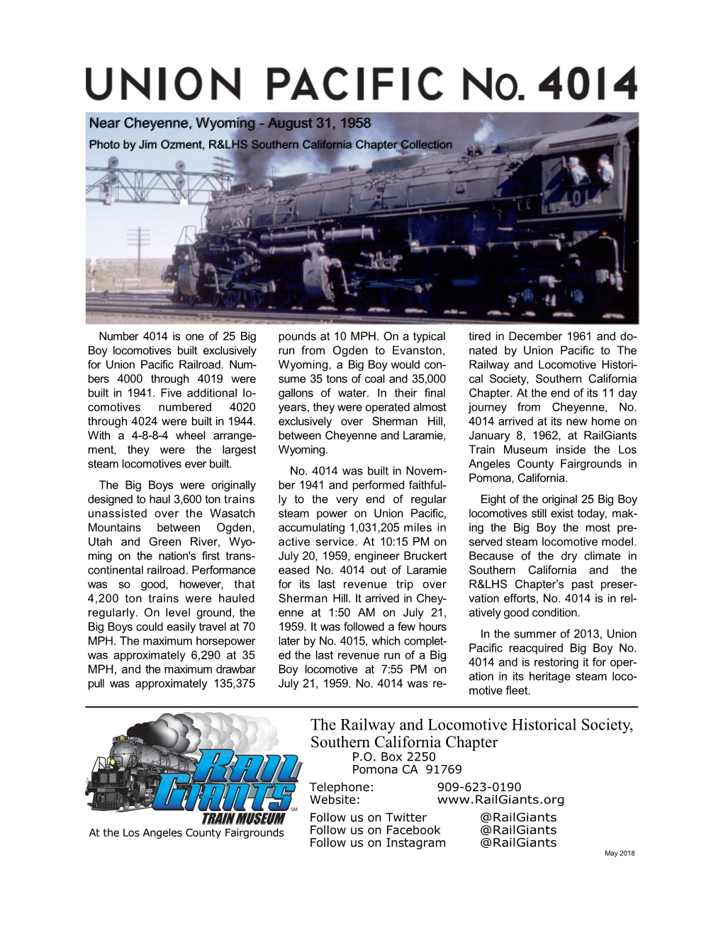 The Railway and Locomotive Historical Society, Southern California Chapter P.O