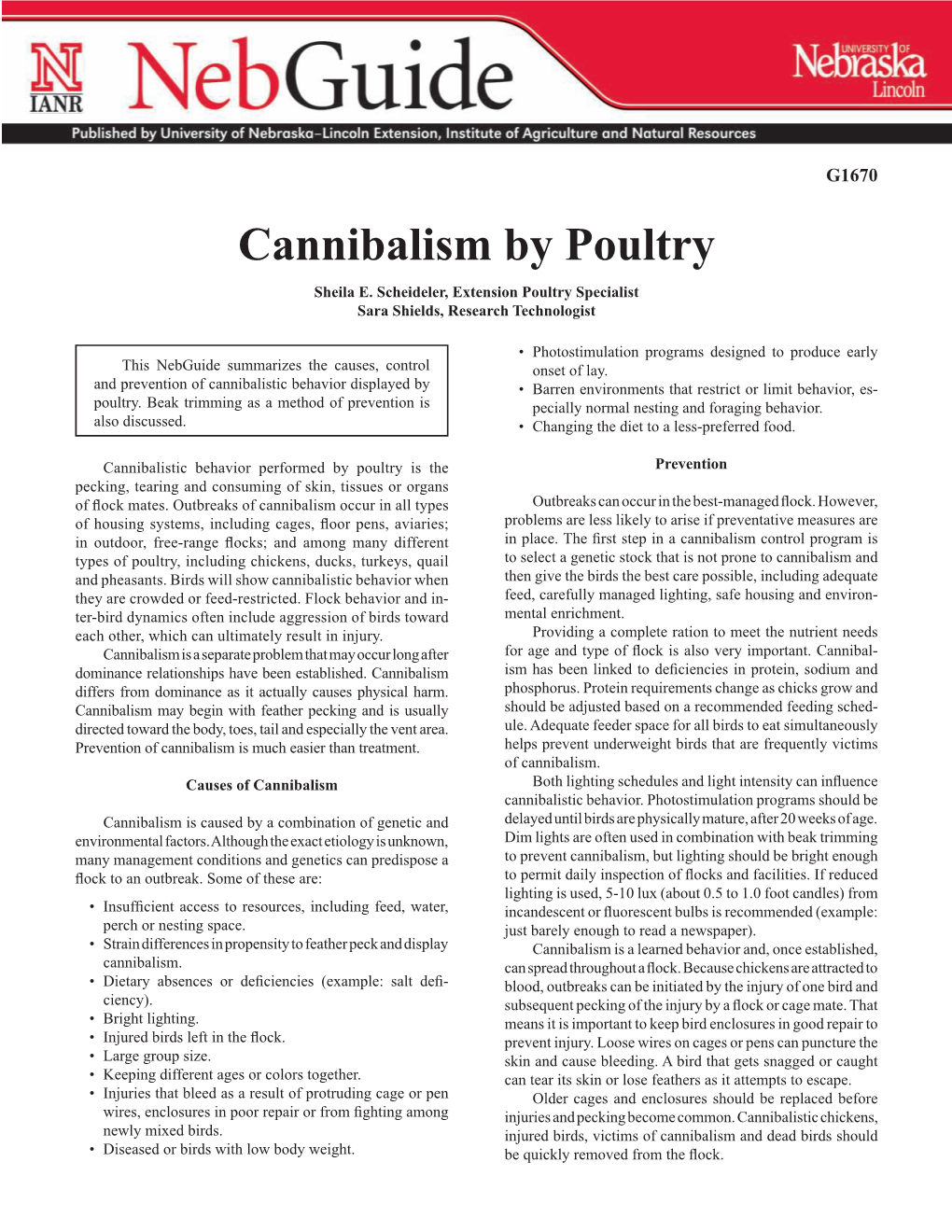 Cannibalism by Poultry Sheila E