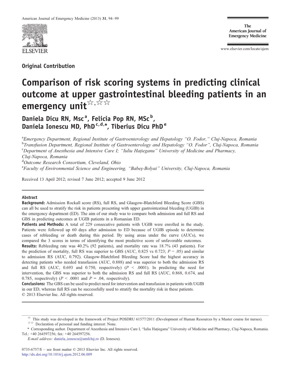 Comparison of Risk Scoring Systems in Predicting Clinical