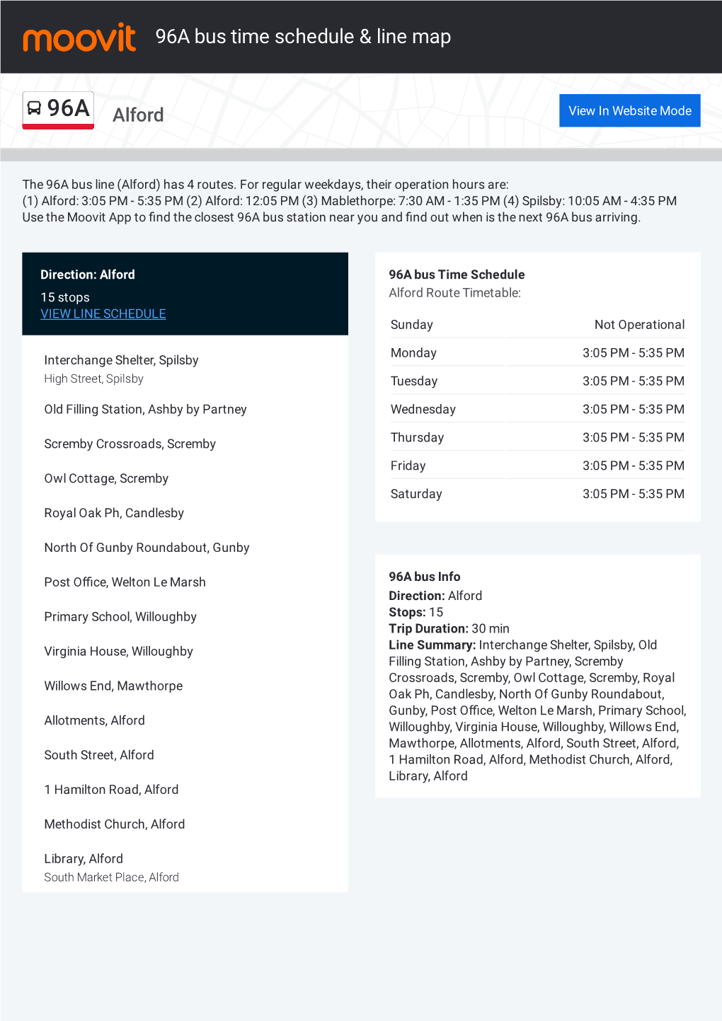 96A Bus Time Schedule & Line Route