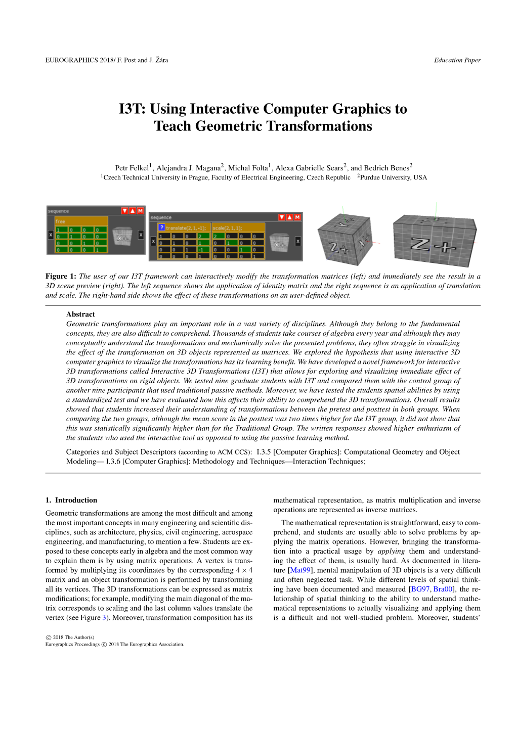 I3T: Using Interactive Computer Graphics to Teach Geometric Transformations