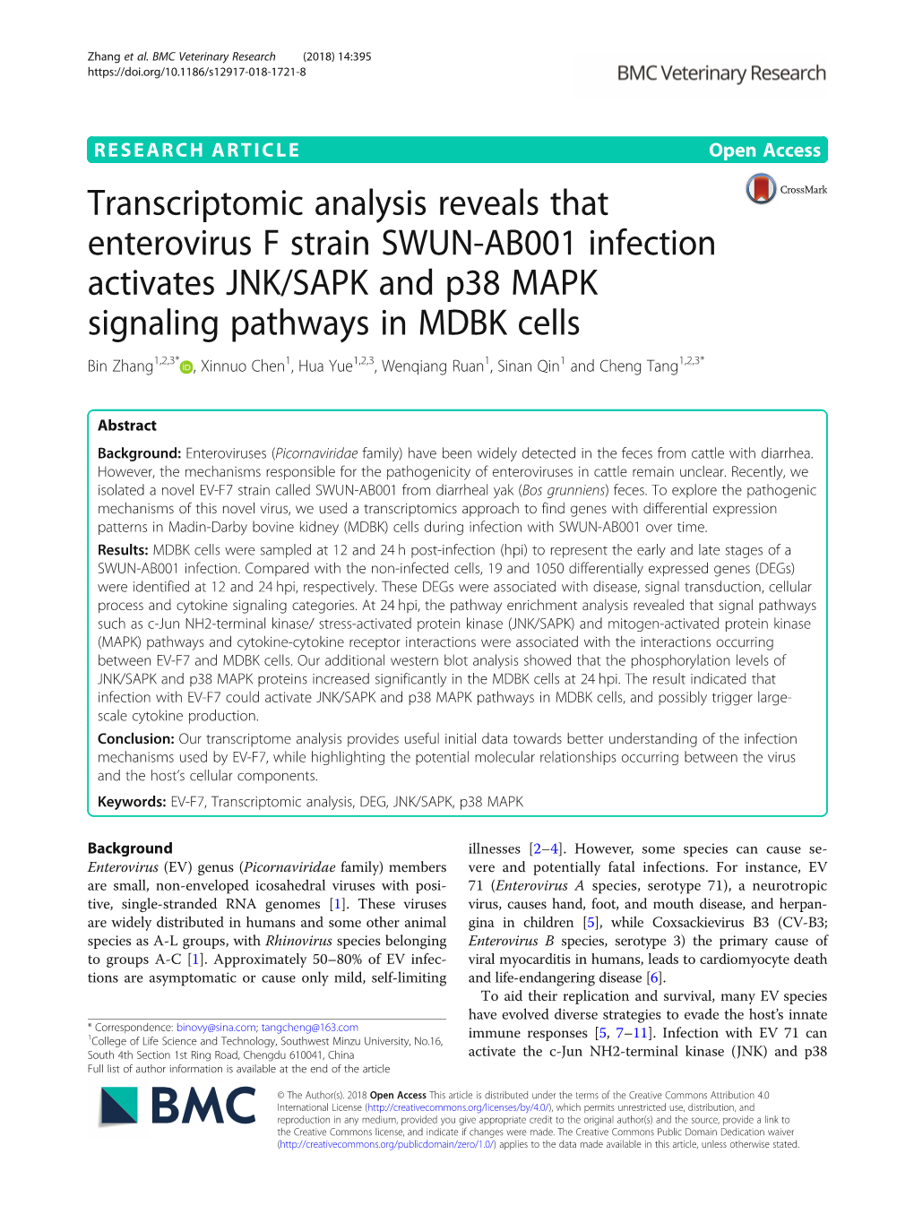 Transcriptomic Analysis Reveals That Enterovirus F Strain SWUN-AB001