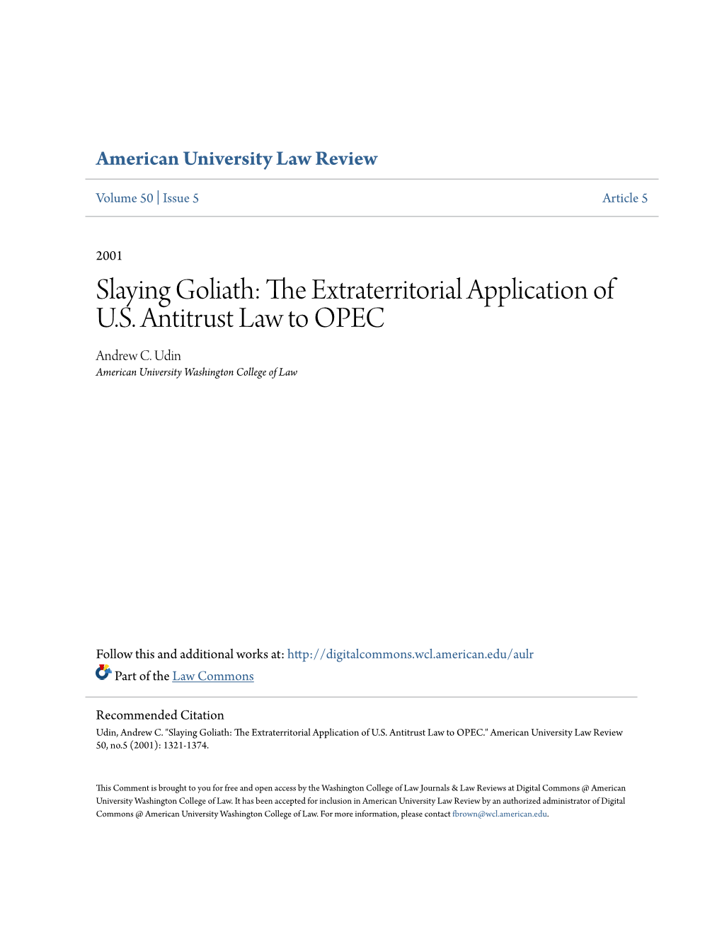 The Extraterritorial Application of US Antitrust Law to OPEC