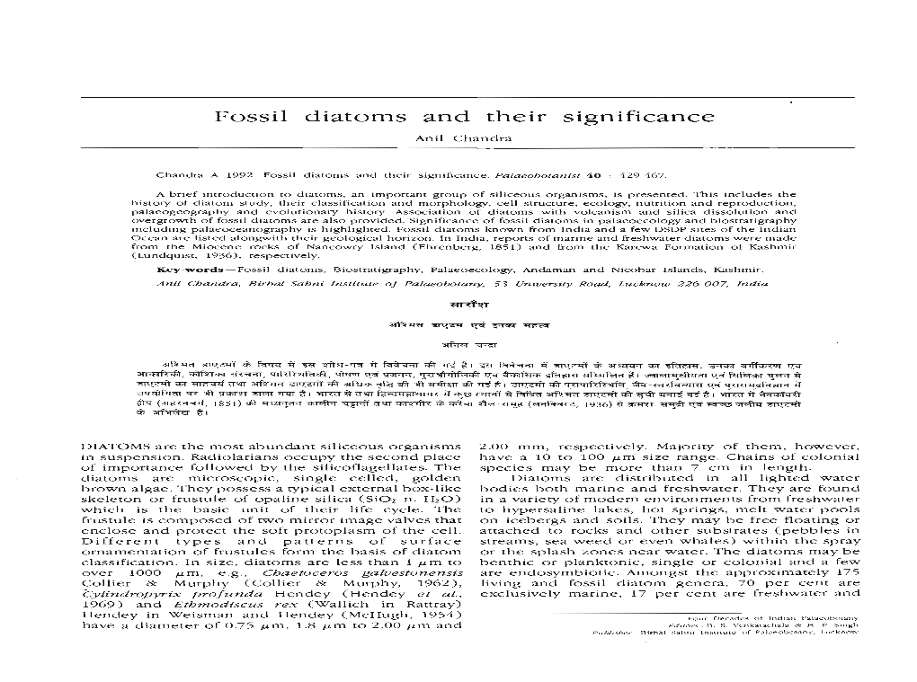 Fossil Diatoms and Their Significance