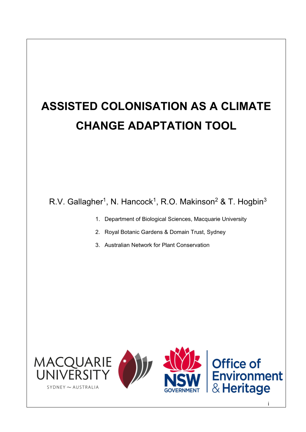 Assisted Colonisation As a Climate Change Adaptation Tool