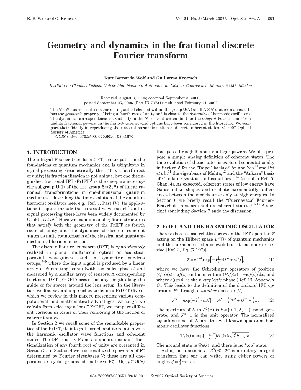 Geometry and Dynamics in the Fractional Discrete Fourier Transform
