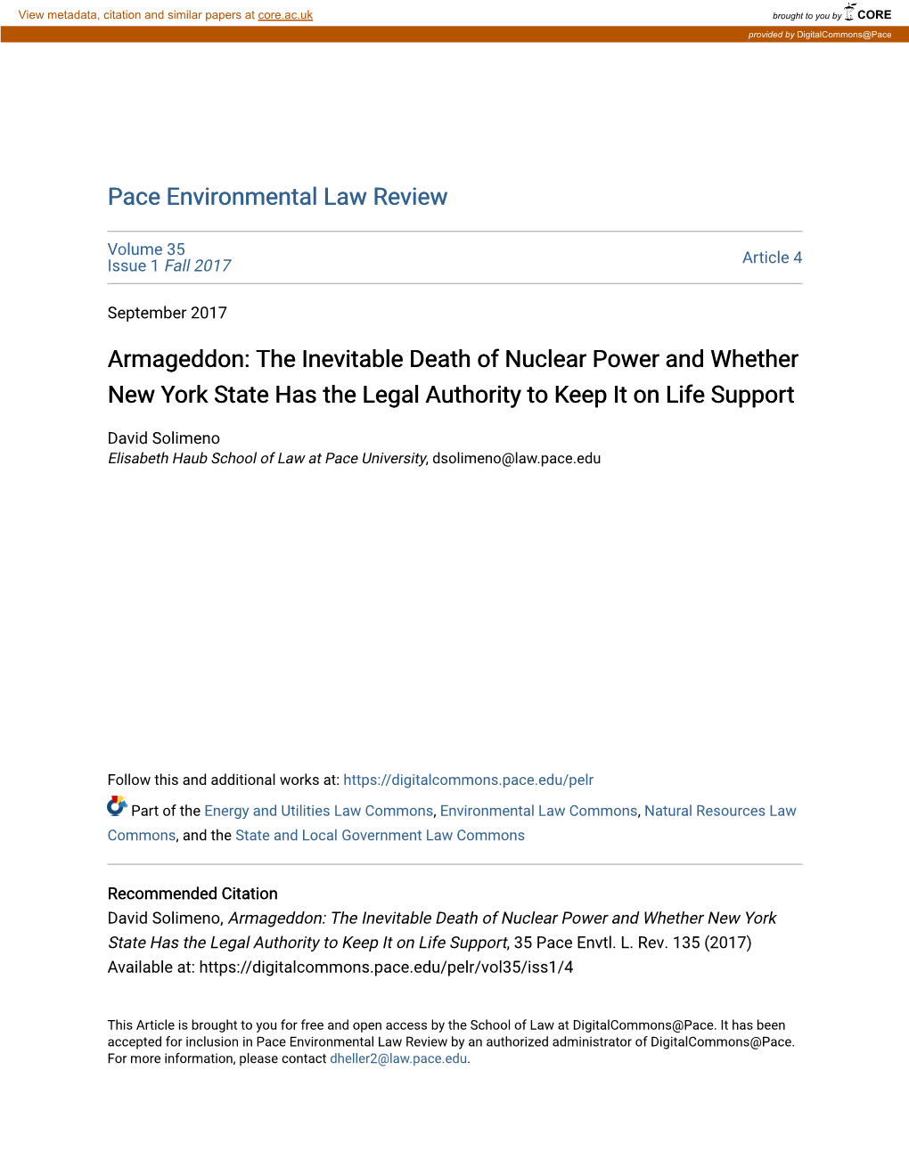 Armageddon: the Inevitable Death of Nuclear Power and Whether New York State Has the Legal Authority to Keep It on Life Support